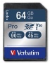 Memóriakártya, SDXC, 64GB, CL10/U3, 90/45MB/sec, VERBATIM PRO